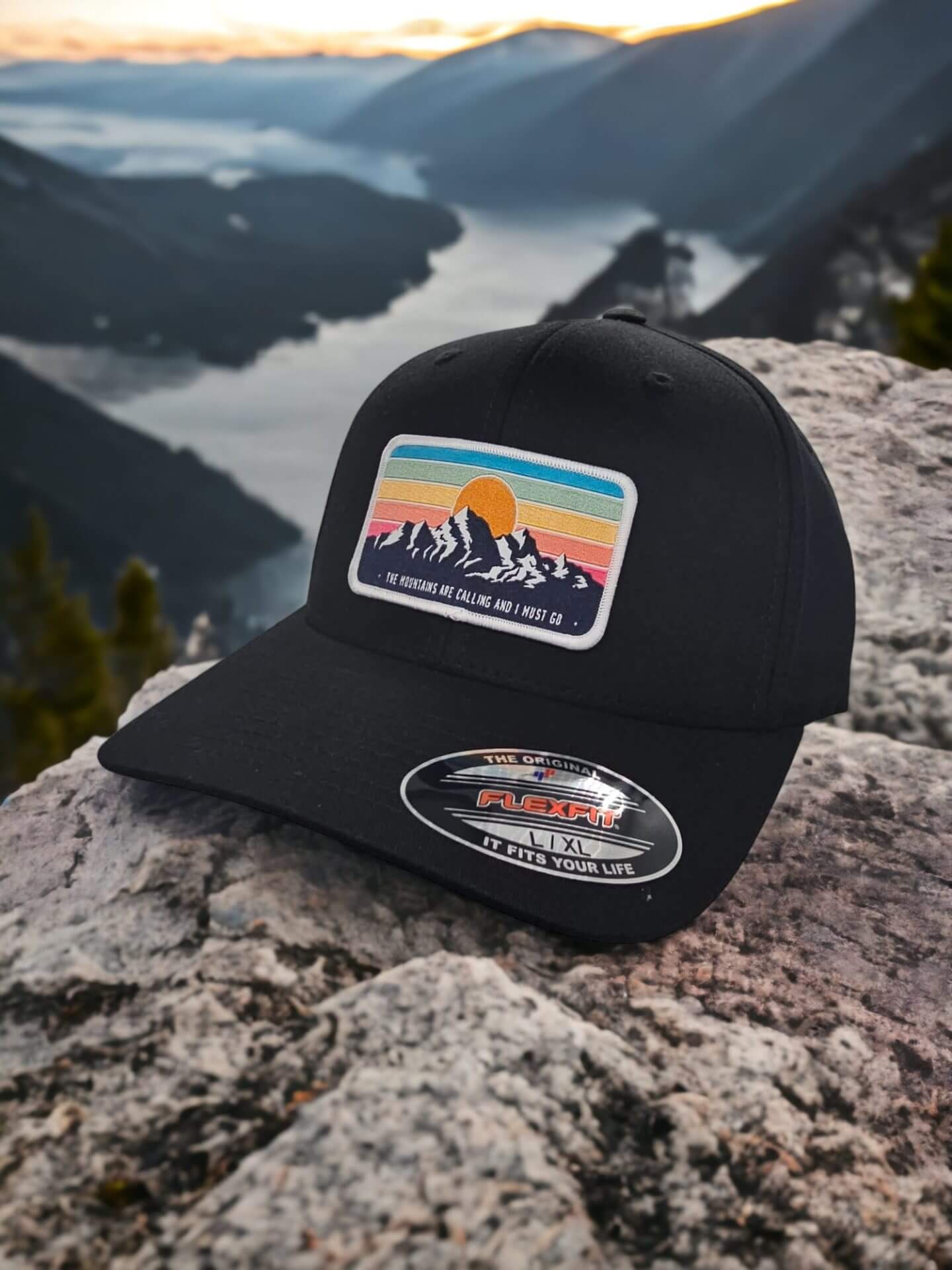 Mountains Fitted Hat with Vintage Style Patch - PNW Apparel