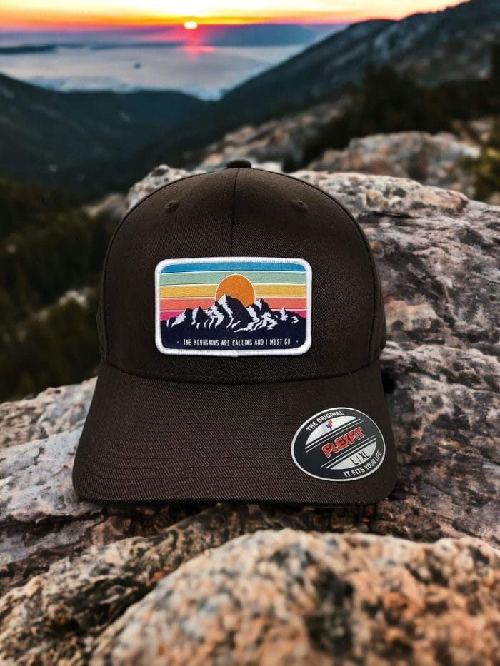Mountains Fitted Hat with Vintage Style Patch - PNW Apparel