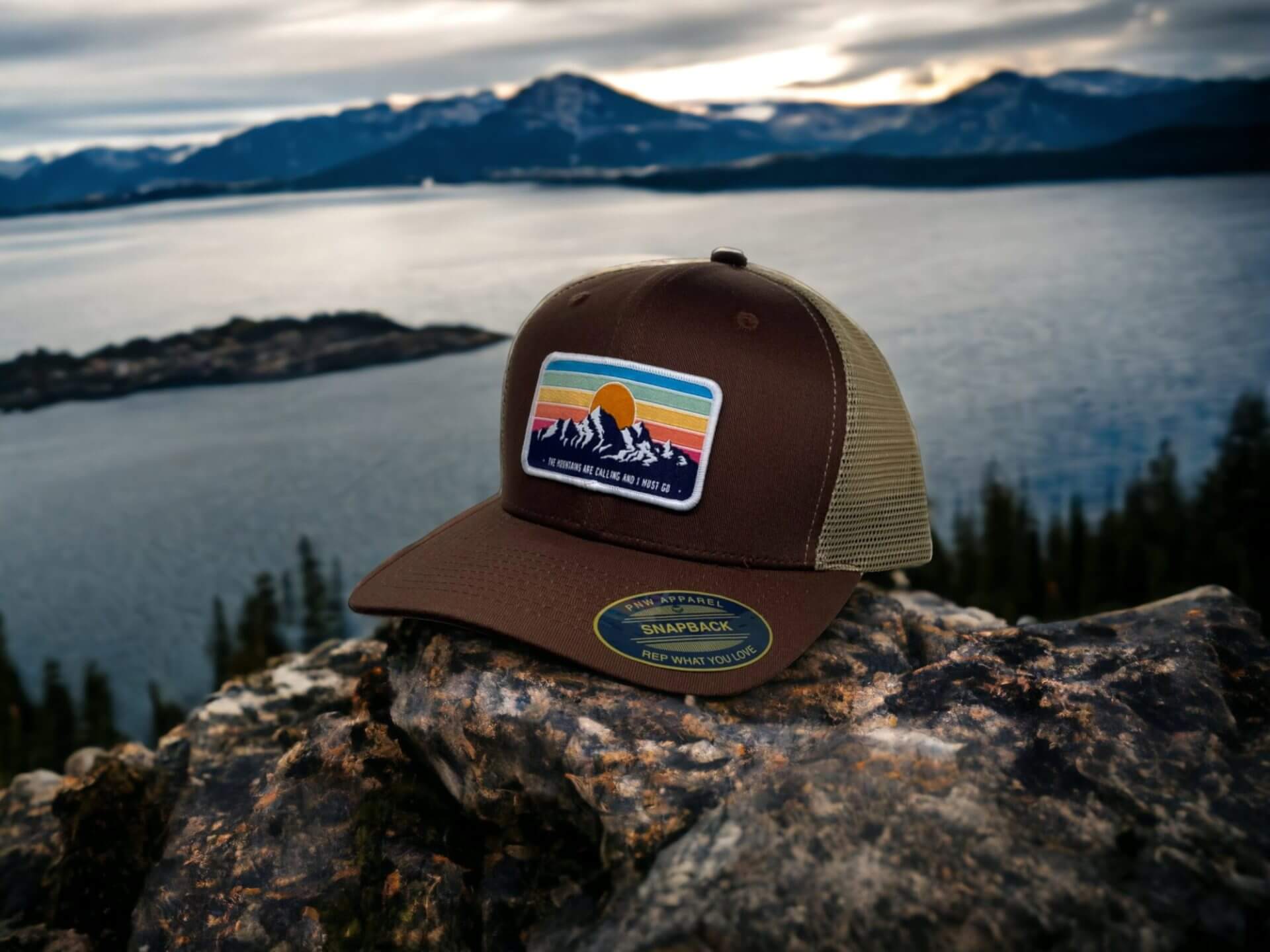 Mountains Trucker Hat with Vintage Style Patch - PNW Apparel